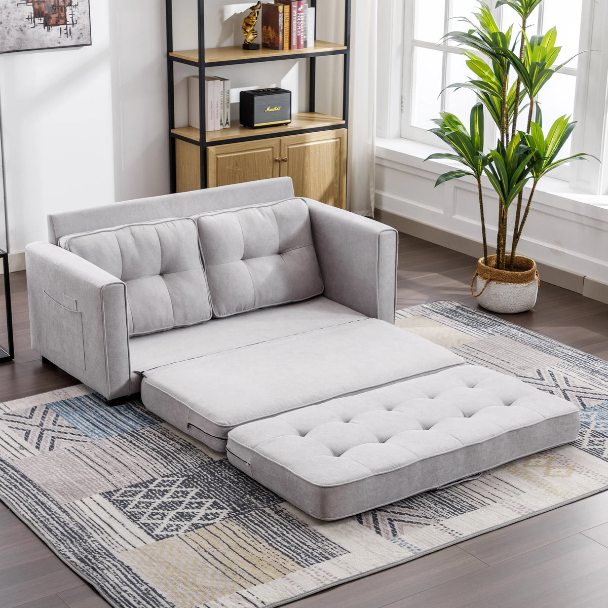 Grey Upholstered Loveseat Sofa with Pull-Out Bed U790