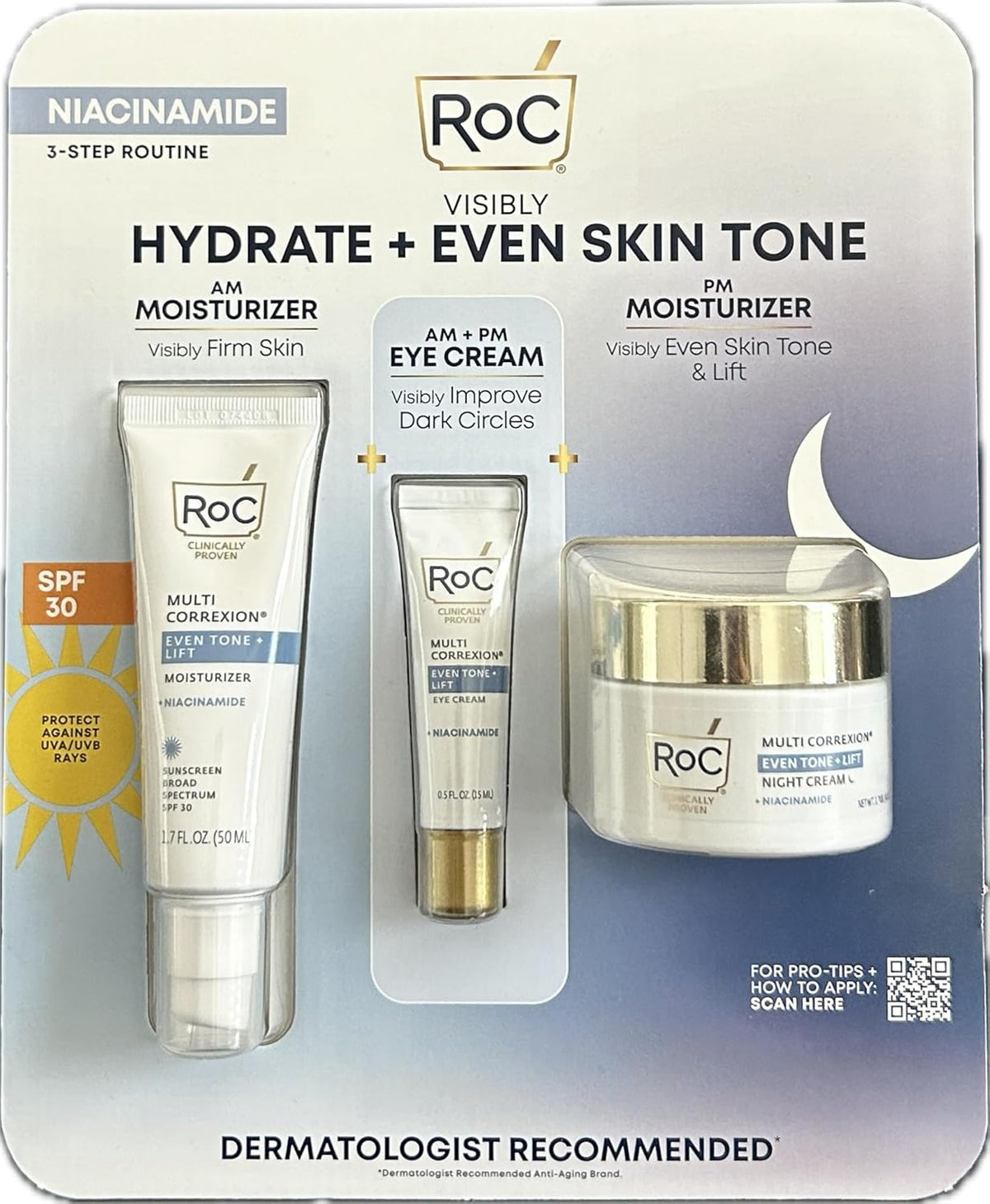 Daily Face Moisturizer with SPF 30 (1.7 oz) + Facial Night Cream with Niacinamide (1.7 oz) + Anti-aging Eye Cream (0.5 oz) R6505