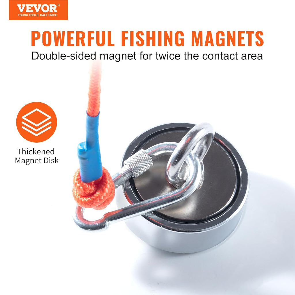 1200 LBS Double Sided Neodymium Magnet Fishing Kit with 65 FT Rope N76643