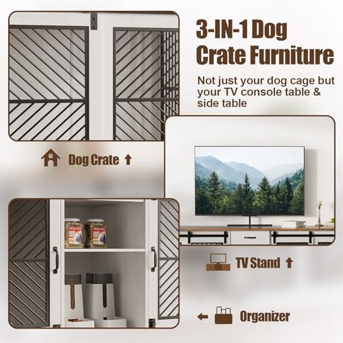 Wooden Double Dog Crate Furniture with Storage Shelves U58594