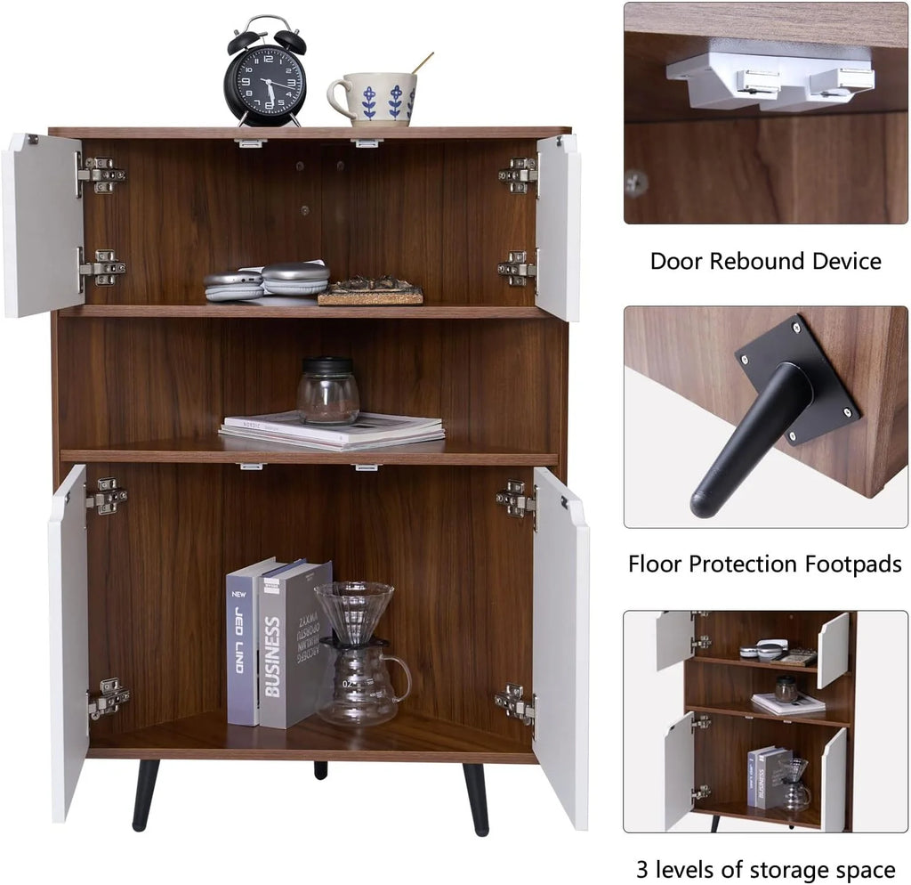 4-Tier Wood Corner Storage Cabinet with 4-Door Cabinet & 1 Cube O4222