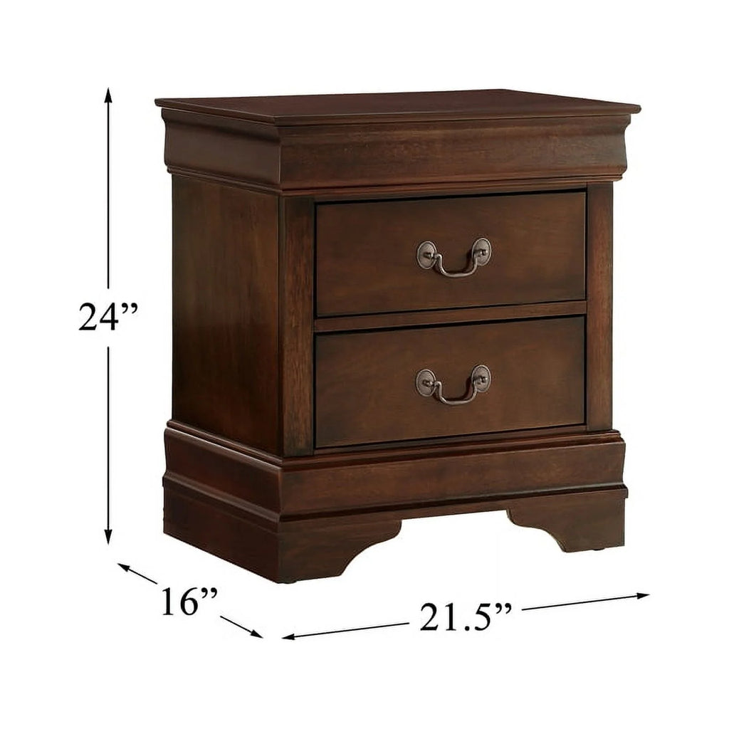 Brown Cherry 2-Drawer Wood Nightstand V424
