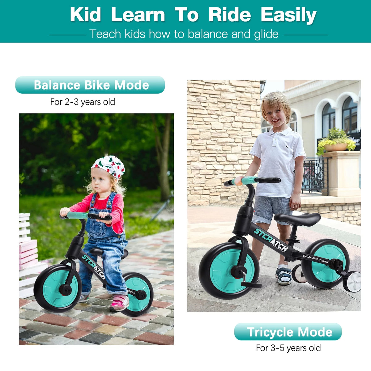 4 in 1 Lightweight Kids Balance Bike with Pedals and Training Wheels K299