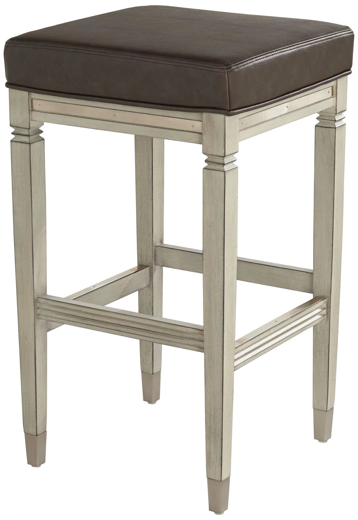 Wood Bar Stool Gray Faux Leather Footrest R716473