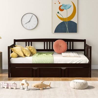 Solid Wood Daybed with Trundle Twin Espresso M746
