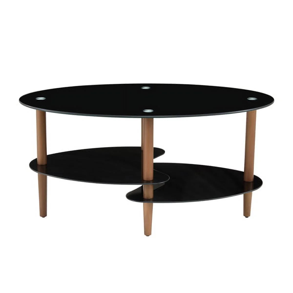Black Oval Glass Coffee Table with Oak Wood Legs D660