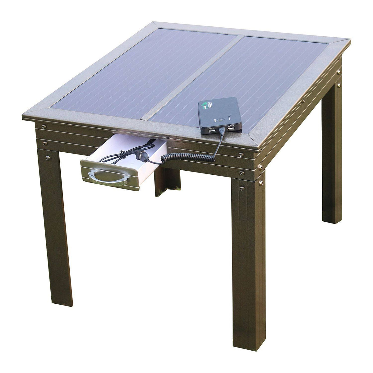 Bronze Solar Patio Table with Rechargeable Battery Power Bank N62966
