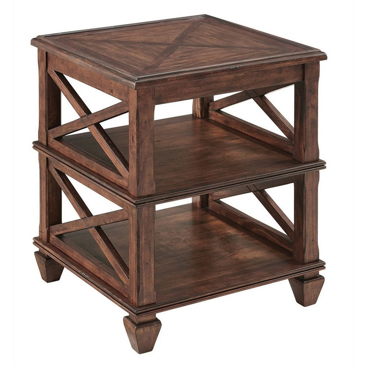 21" Square Wood End Table with Two Shelves Set of 2 G51292