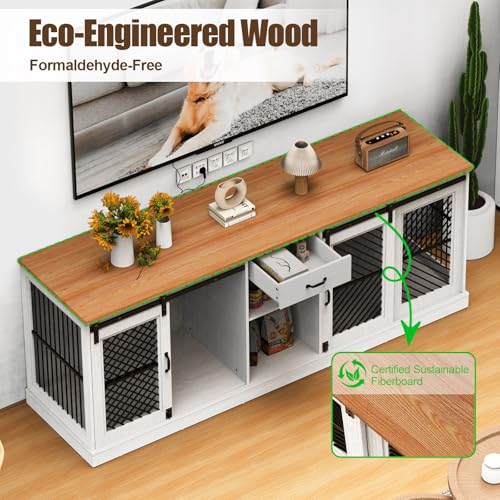Wooden Double Dog Crate Furniture with Storage Shelves U58594