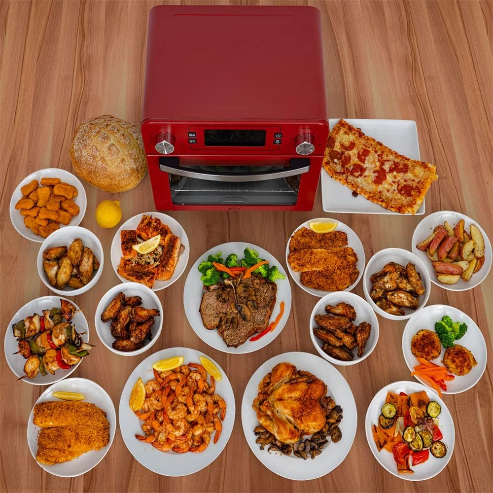 24QT Stainless Steel Countertop Toaster Air Fryer Oven Red Z62321