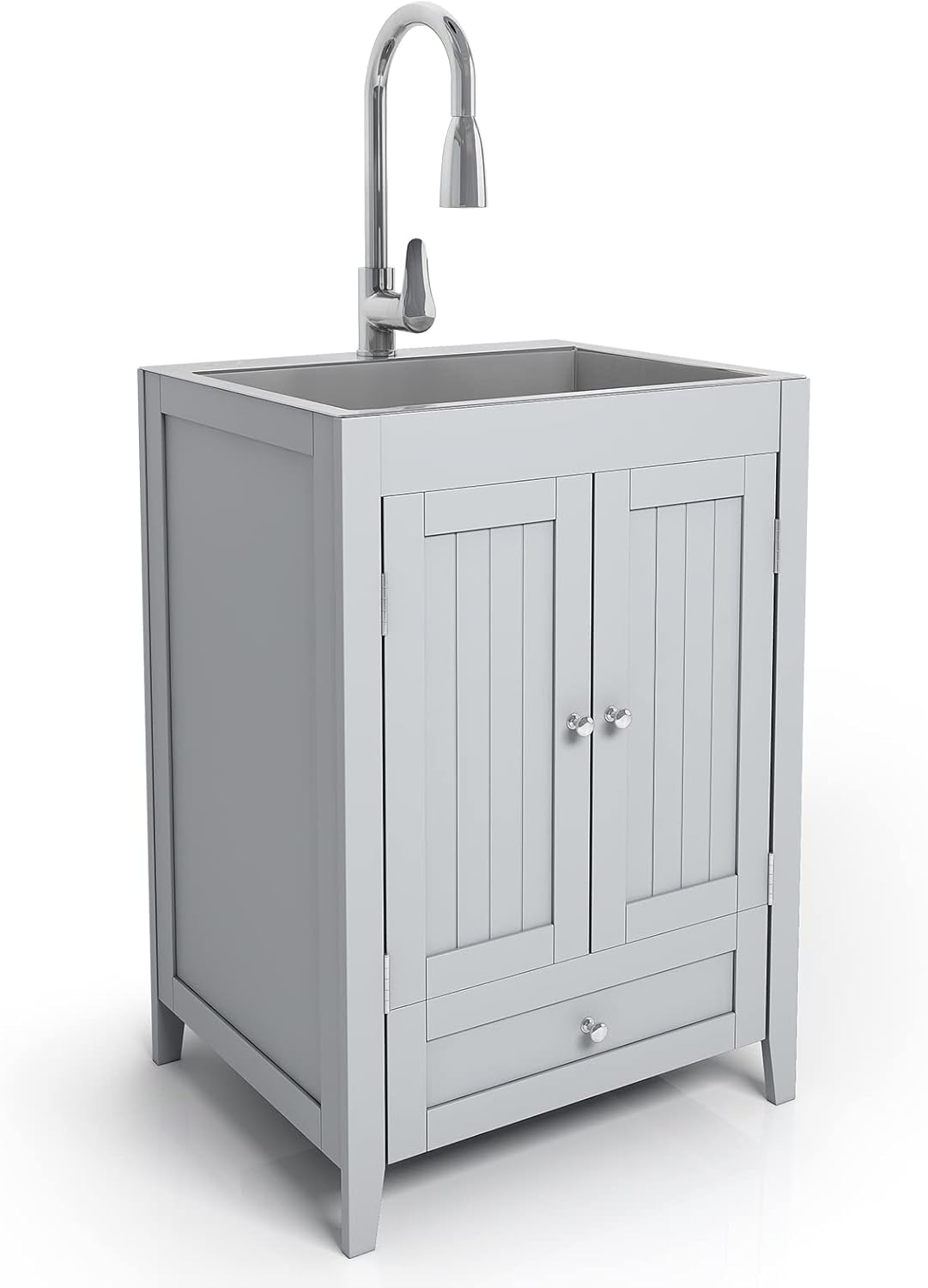 24-Inch Laundry Cabinet with Sink Grey Cabinet with Drawer Stainless Steel Sink Faucet Combo G7709