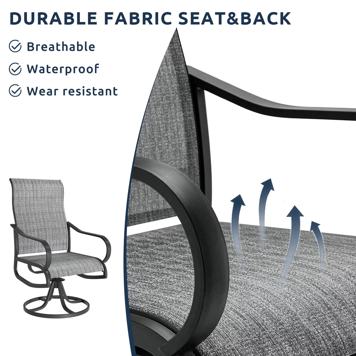 Grey White Set of 2 High Back Padded Swivel Patio Chairs Y6411