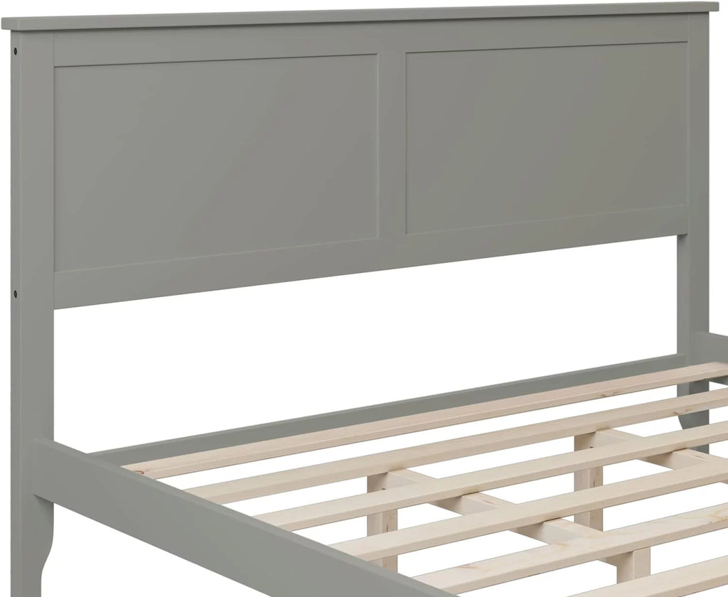 Queen Size Gray Wood Platform Bed Frame with Headboard G97164