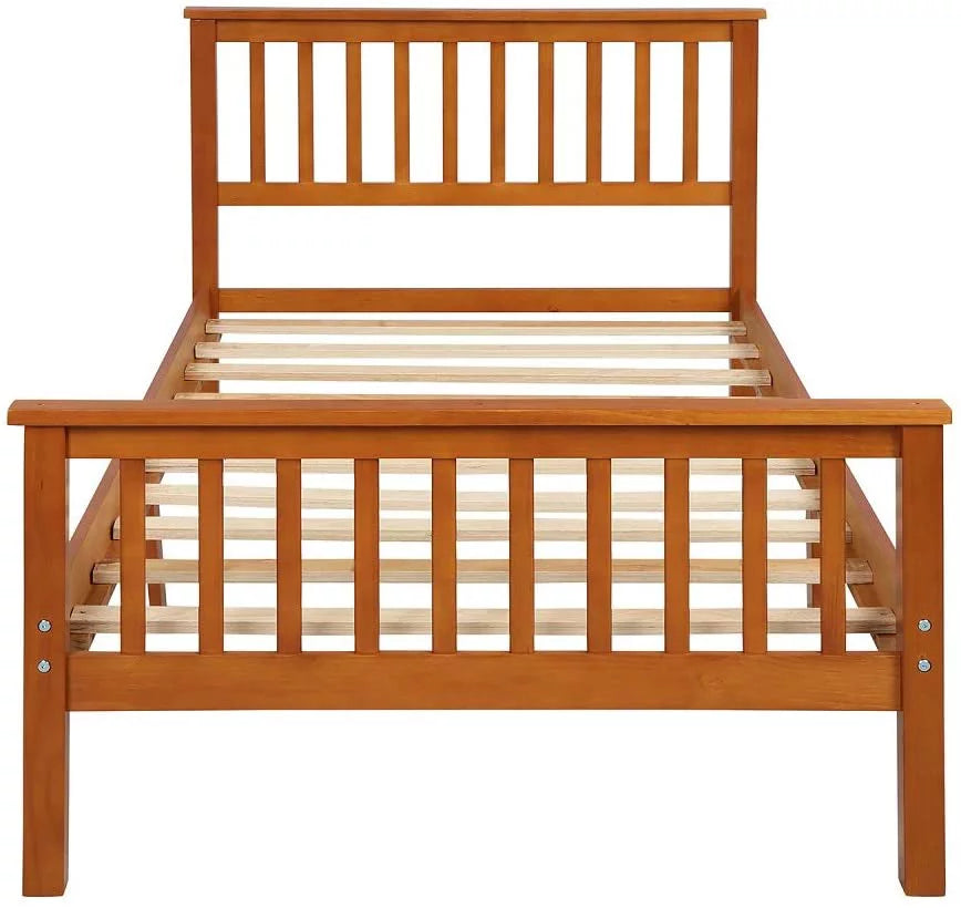 Pine Wood Low Profile Platform Bed, Twin, Oak M66444