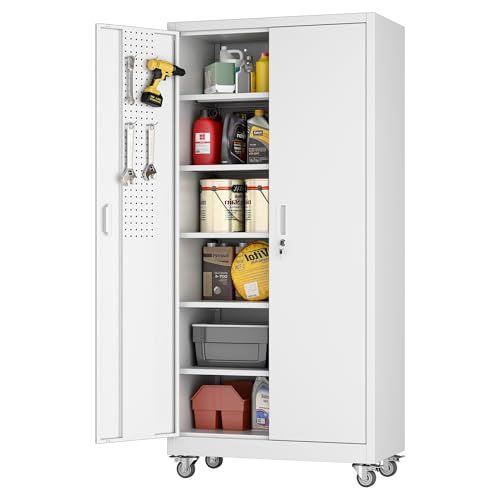 Black Metal Garage Storage Cabinet with Pegboard R363