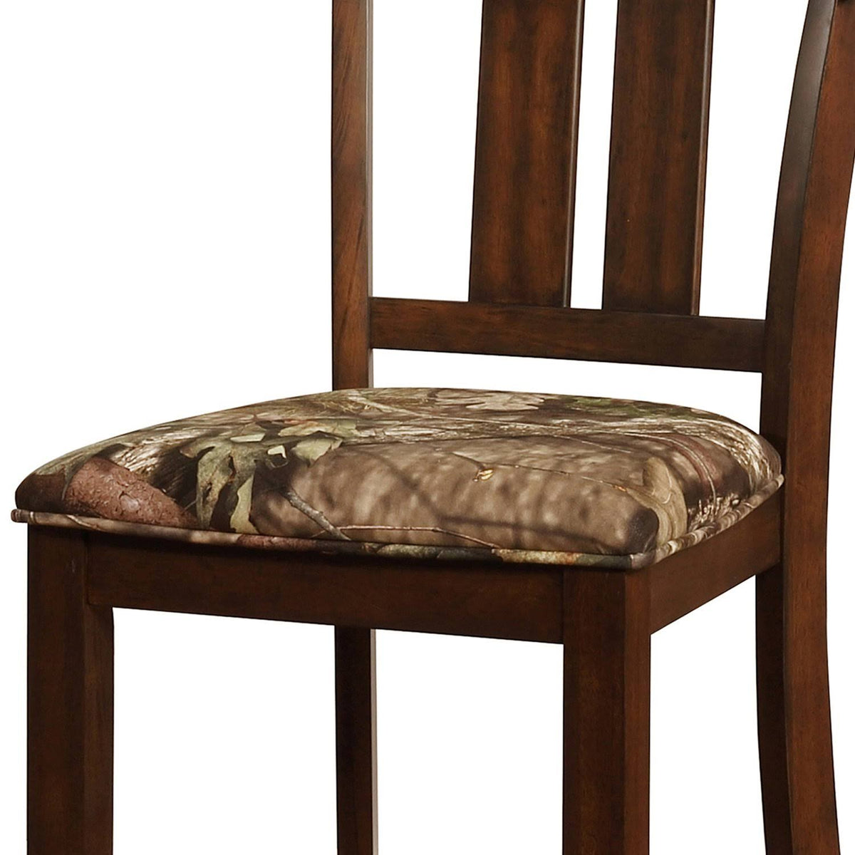 Green and Brown Wooden Counter Stool with Camouflage Fabric Seat T976657