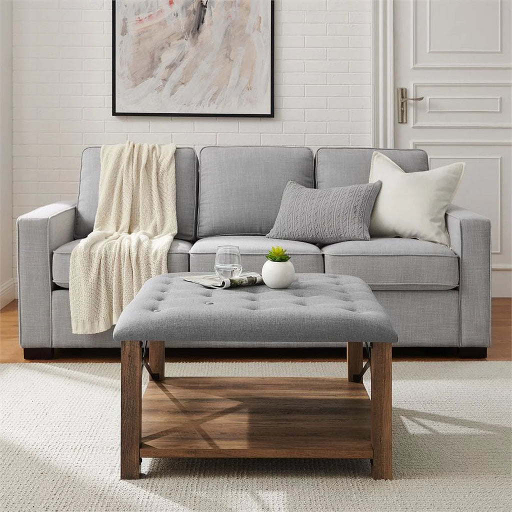 30" Square Tufted Fabric Upholstered Ottoman in Gray Z6064