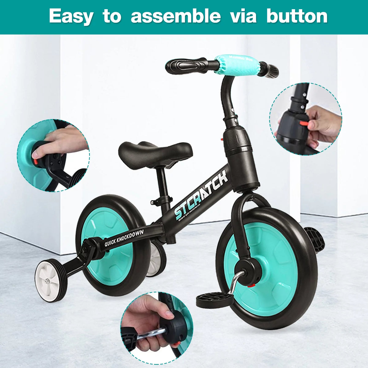 4 in 1 Lightweight Kids Balance Bike with Pedals and Training Wheels K299