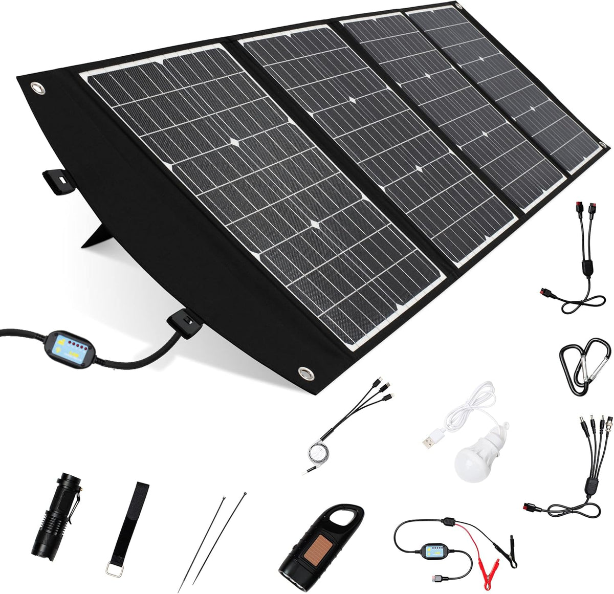120W Foldable Solar Panel with USB C 45W, USB A QC3.0 24W, 18V DC, IP54 Waterproof D712