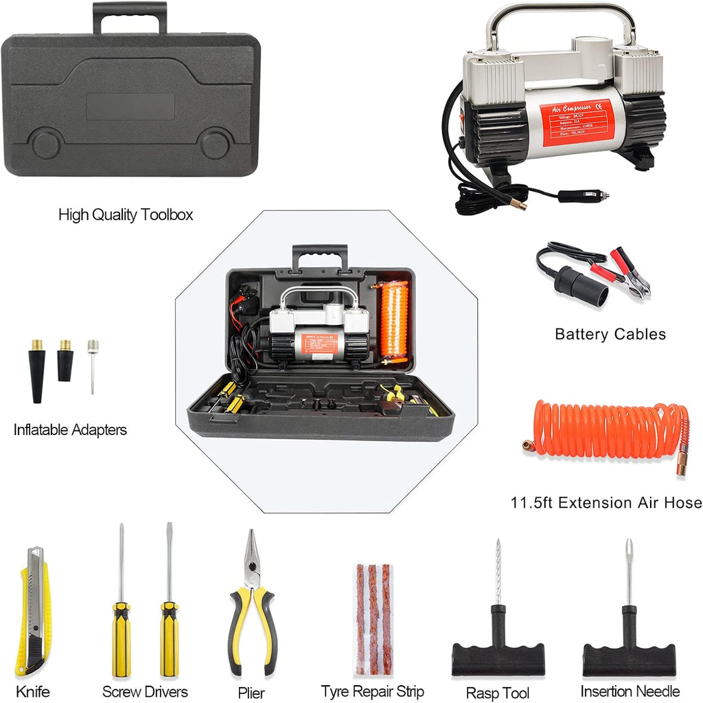 Portable Dual Cylinder 12V DC Air Compressor Tire Inflator U1099