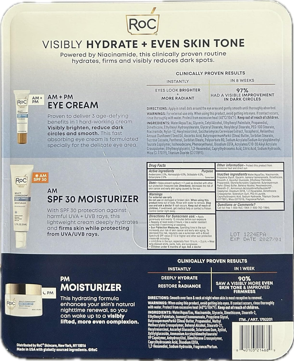 Daily Face Moisturizer with SPF 30 (1.7 oz) + Facial Night Cream with Niacinamide (1.7 oz) + Anti-aging Eye Cream (0.5 oz) R6505