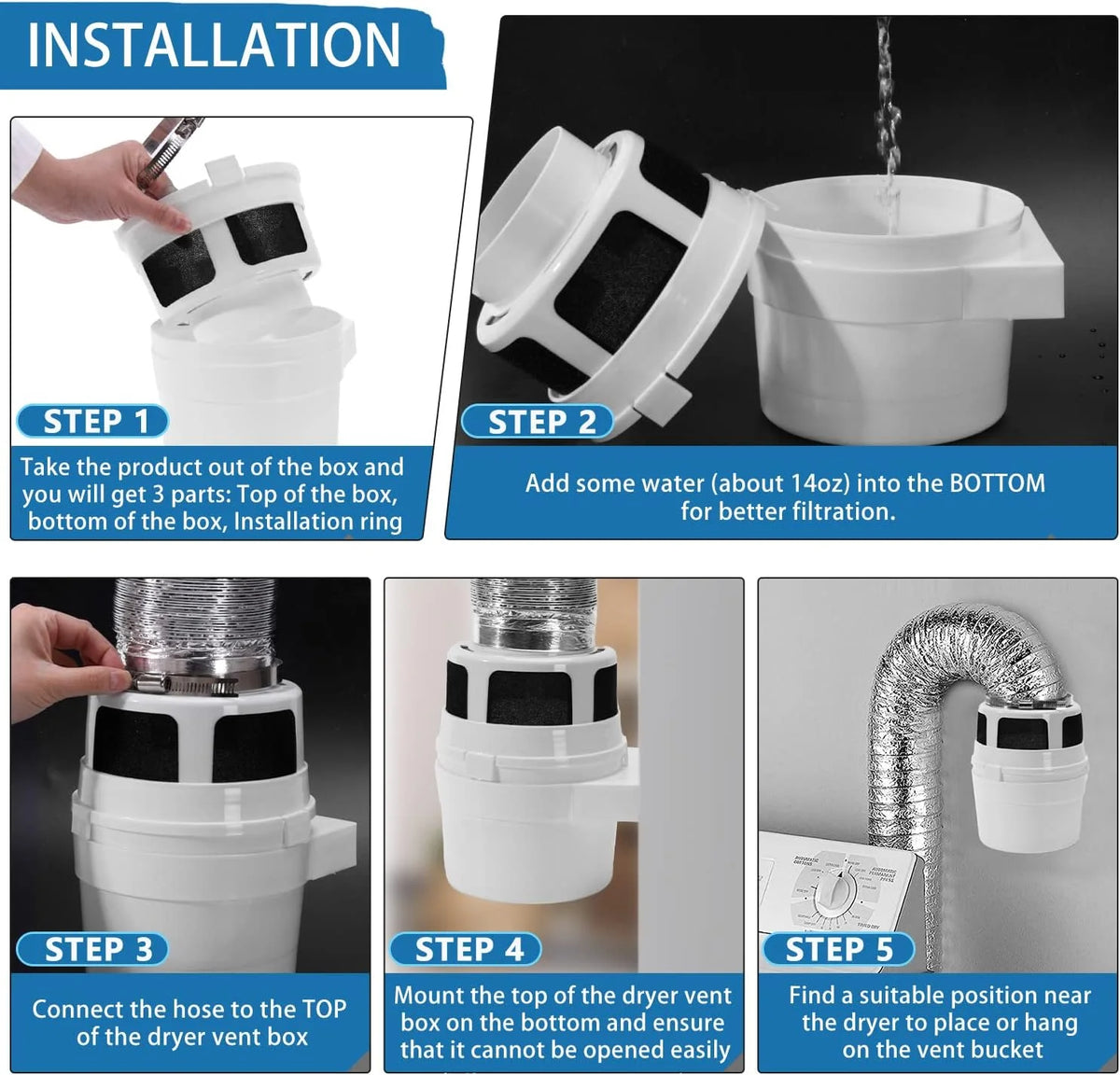 Indoor Dryer Vent Kit with 4-Inch by 5-Feet Silver Duct T92532