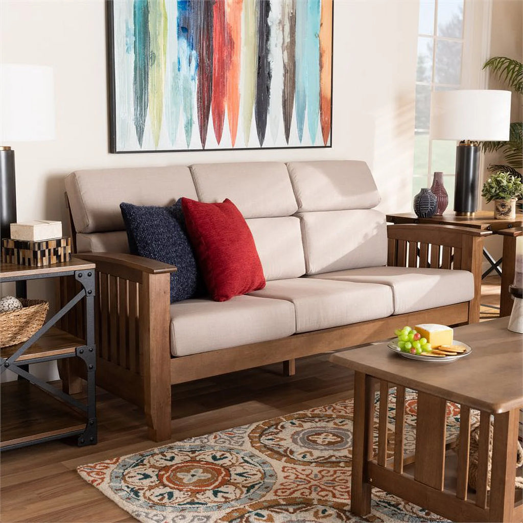 Modern Wood Fabric 3-Seater Sofa in Taupe Walnut Brown R4597