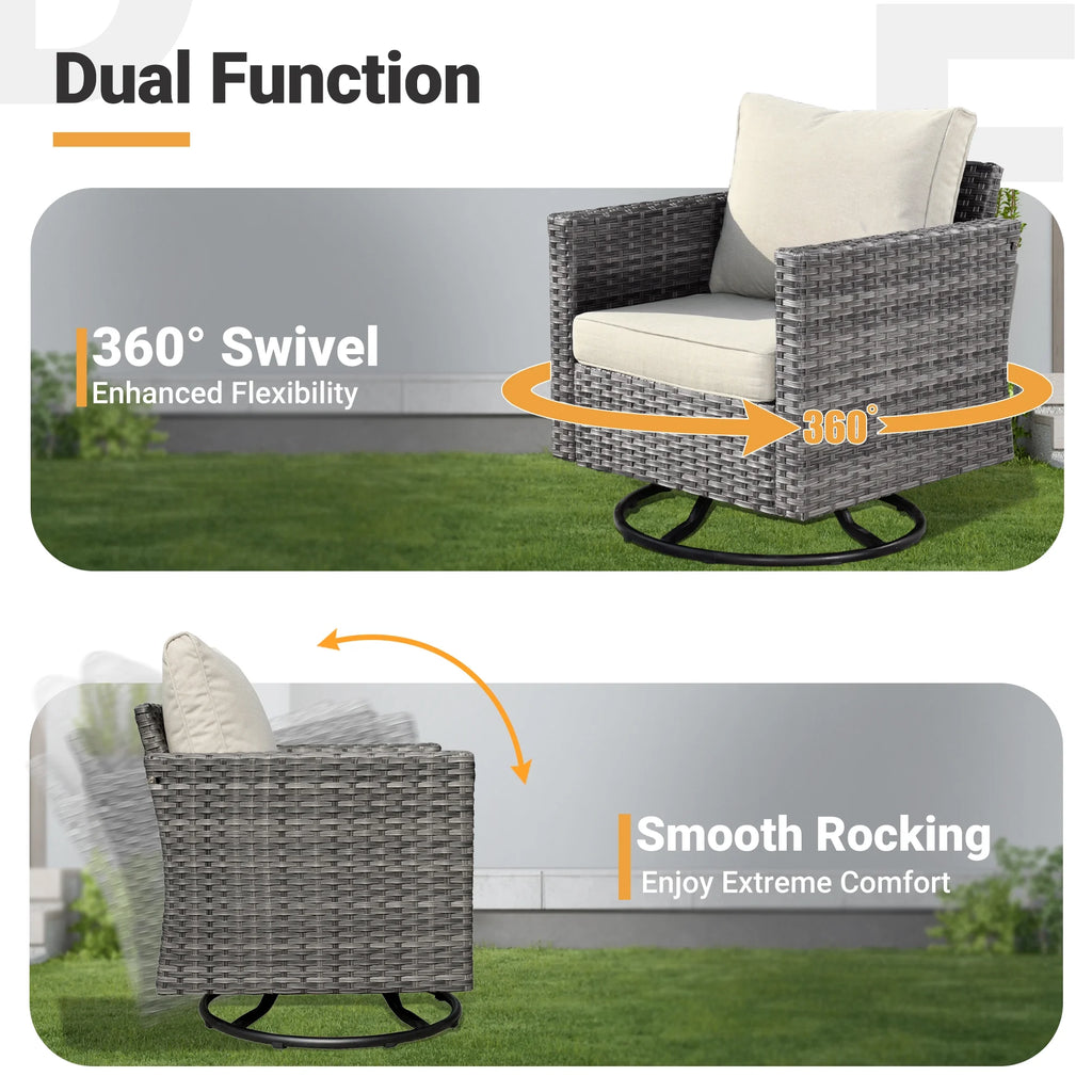 7 Pieces All Weather Wicker Patio Furniture Set with Fire Pit Table W416