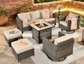 7 Pieces All Weather Wicker Patio Furniture Set with Fire Pit Table W416