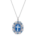 Blue Cross Oval Cameo Crystal Pendant in Sterling Silver, 18'' O907