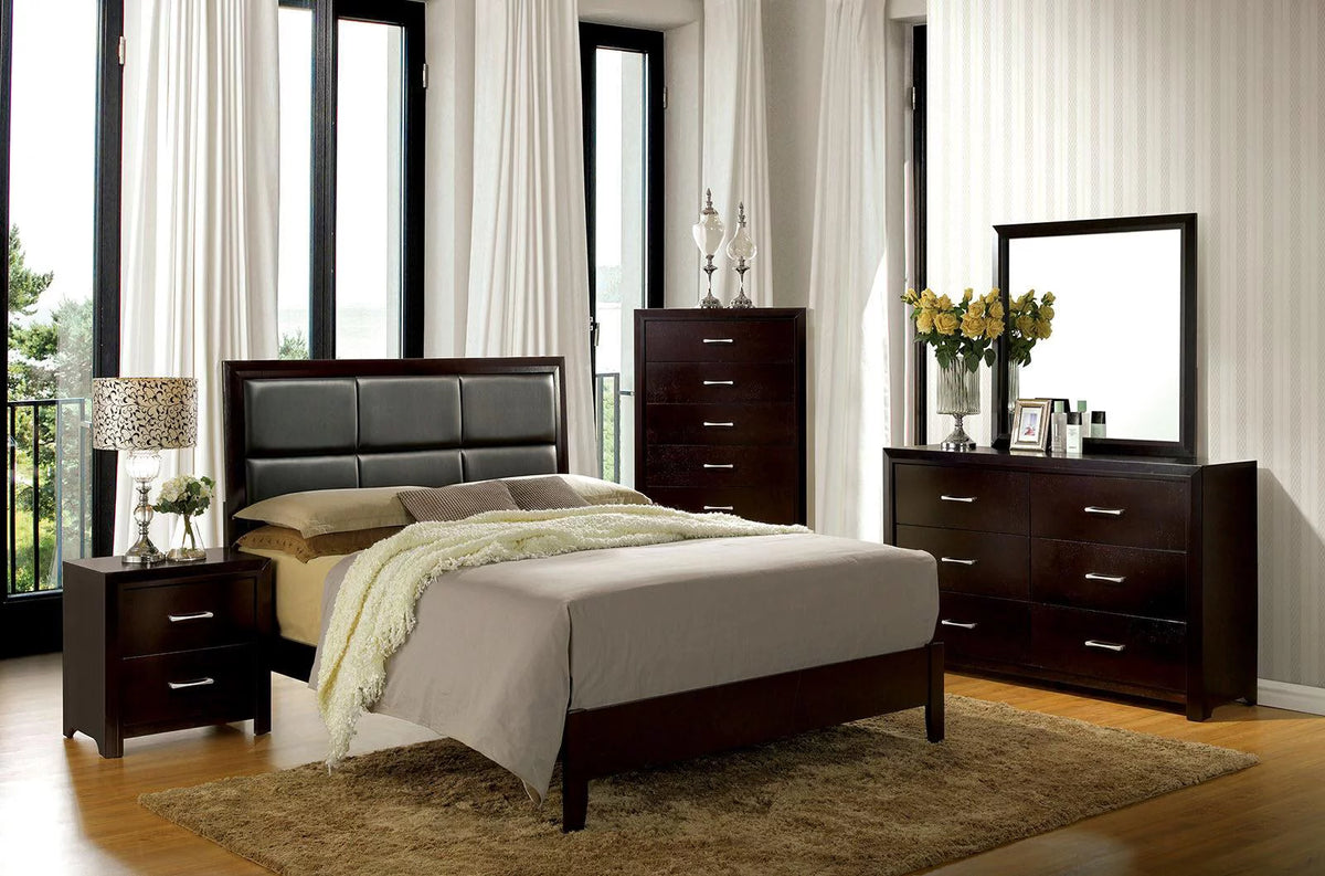 Contemporary Espresso Wood 5pcs Bedroom Set E3522