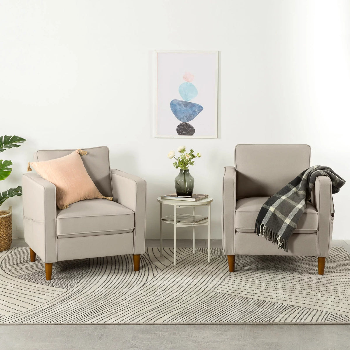Sand Gray Beige Fabric Armchair with Armrest Pockets H133044