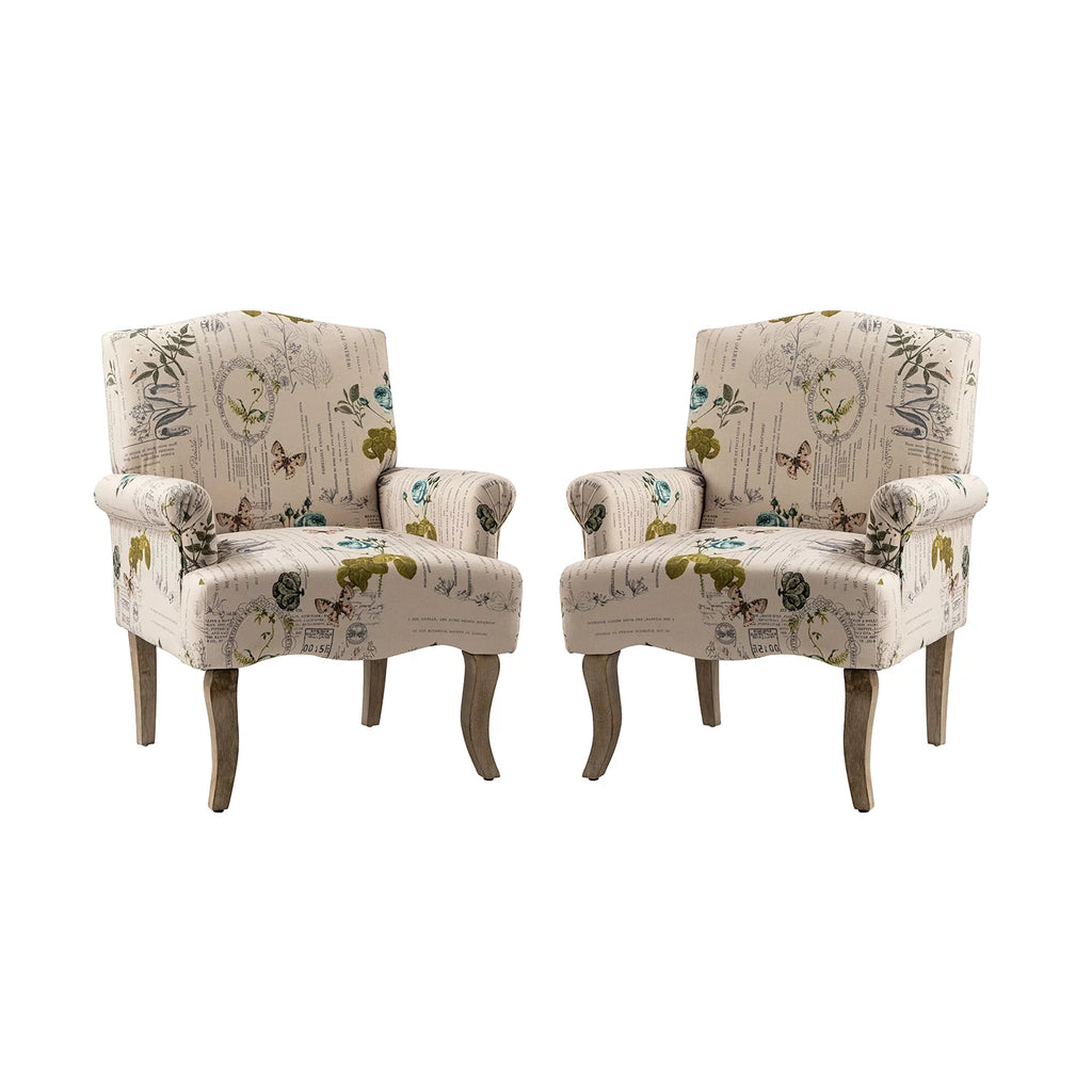 Upholstered Armchair Set of 2 with Pattern & Wooden Legs K7572