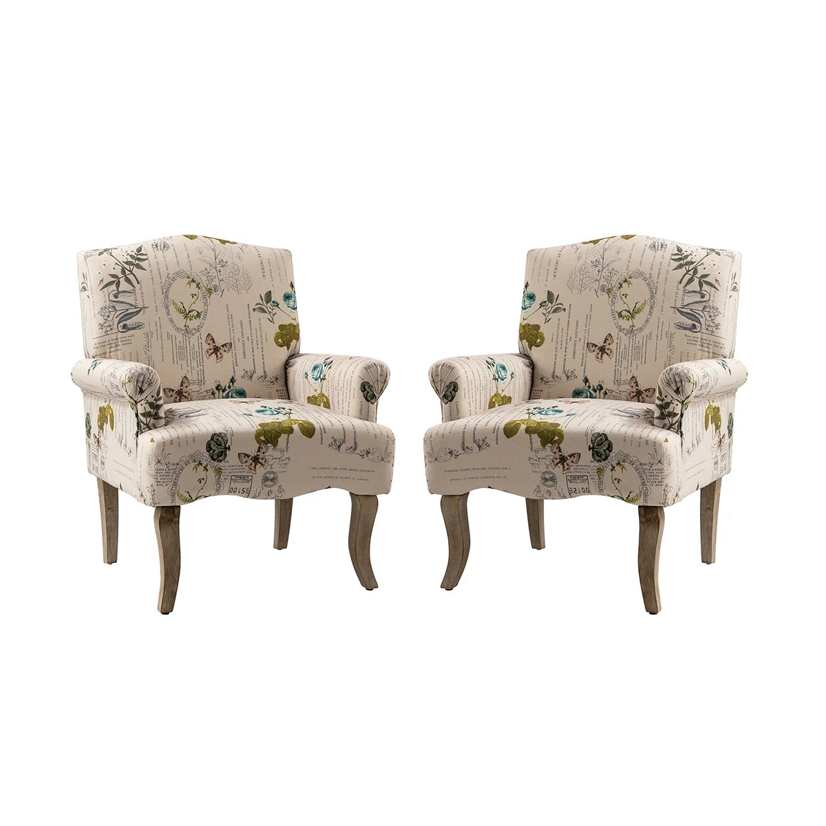 Upholstered Armchair Set of 2 with Pattern & Wooden Legs K7572