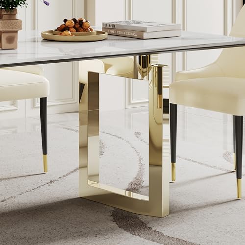 63 inch Clear Rectangular Glass Dining Table with Gold Metal Legs R21487