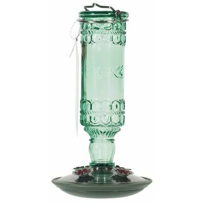 Green Glass Bottle Hummingbird Feeder A7925