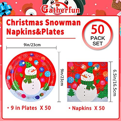 Christmas Snowman Disposable Paper Dinner Plates and Napkins J309382