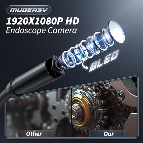 Endoscope Camera with 4.3" IPS Screen, 1920P HD, 16.4FT Semi-Rigid Cord, IP67 Waterproof (Orange) P346