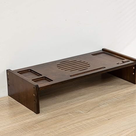 Bamboo Monitor Stand Riser with Drawer, 2 Tier Desk Organizer Stand H652981
