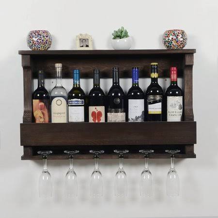 8 Bottle Wall Mounted Wine Bottle and Glass Rack T85258