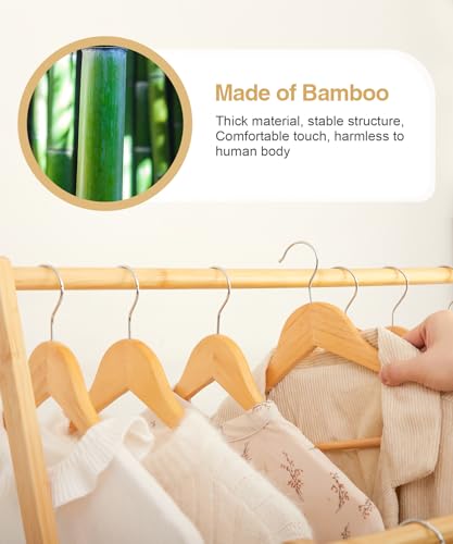 Bamboo Clothes Rack with Storage Shelf, Foldable Wardrobe Storage Rack (Natural) S745
