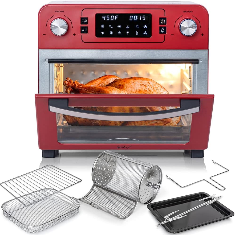 24QT Stainless Steel Countertop Toaster Air Fryer Oven Red Z62321