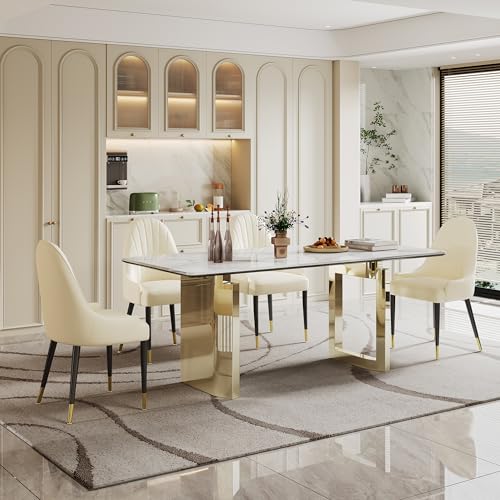 63 inch Clear Rectangular Glass Dining Table with Gold Metal Legs R21487