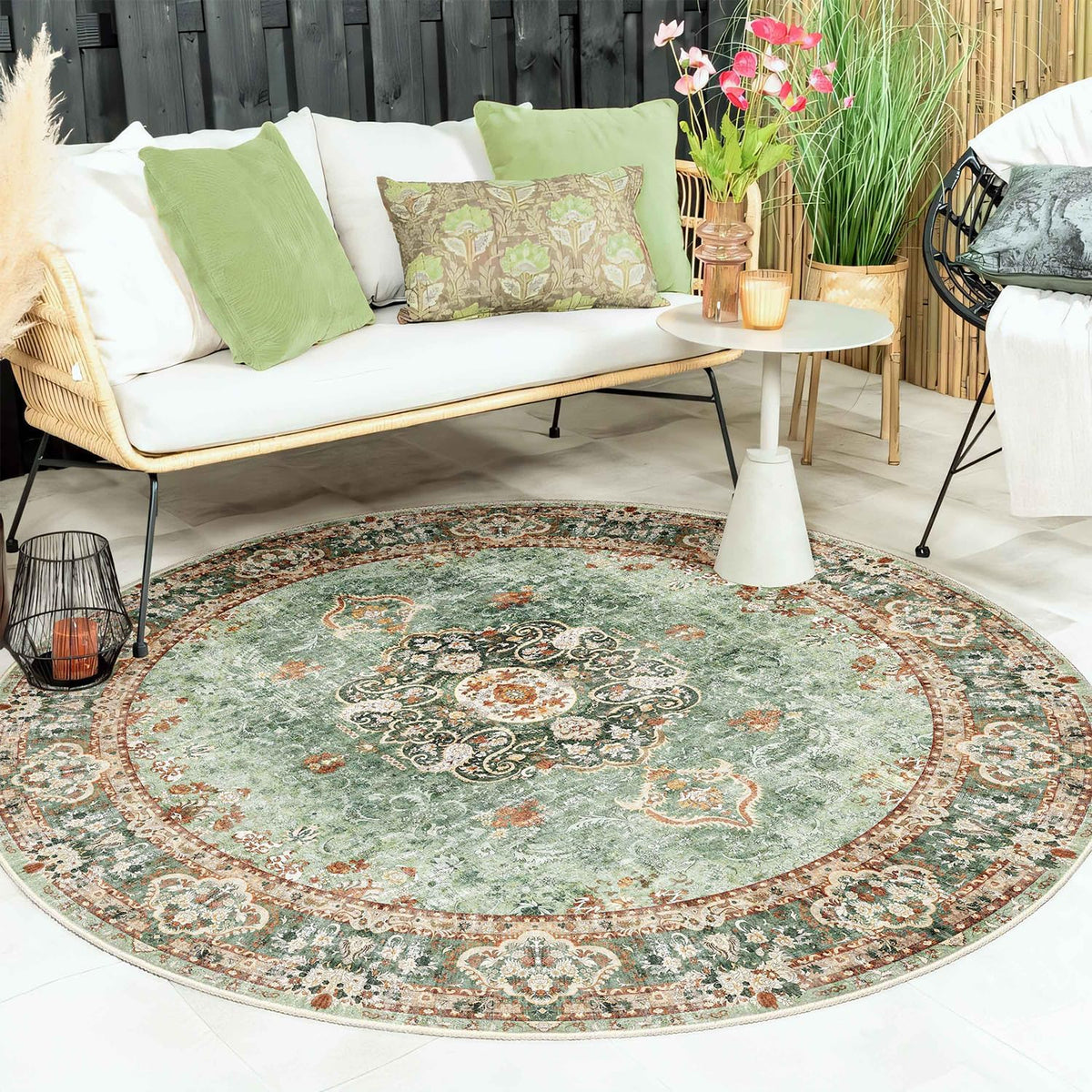 Green Round 6ft Washable Non Slip Rug B159