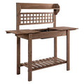 Brown Wooden Potting Bench Table with Sliding Tabletop and Storage Shelf R393