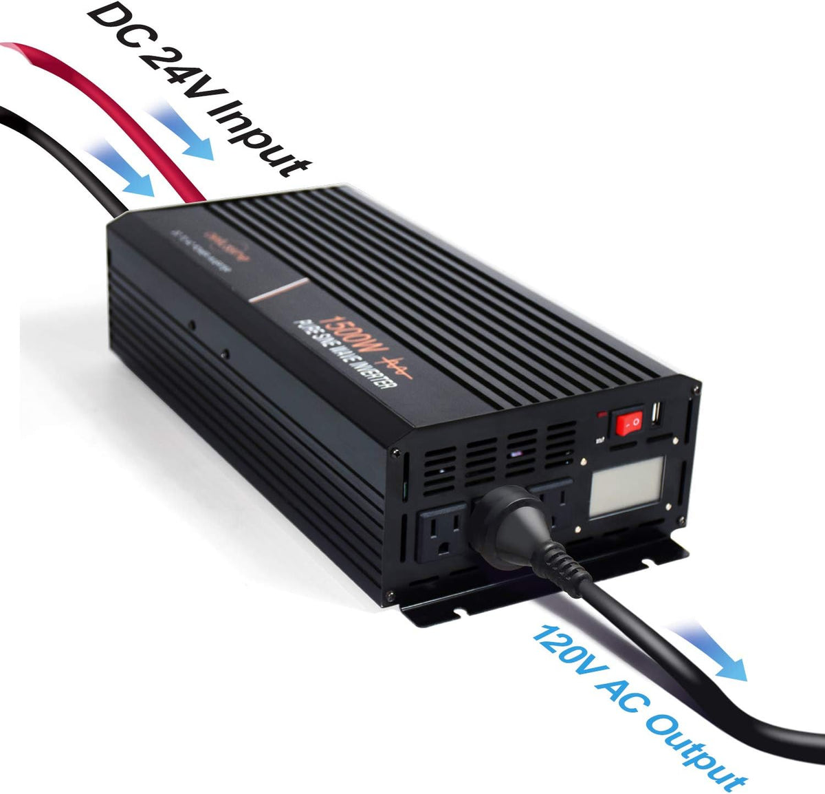 1500 watt Pure Sine Wave Inverter 24v dc to ac 110v 120v with LCD Display Pack of 2 V951581