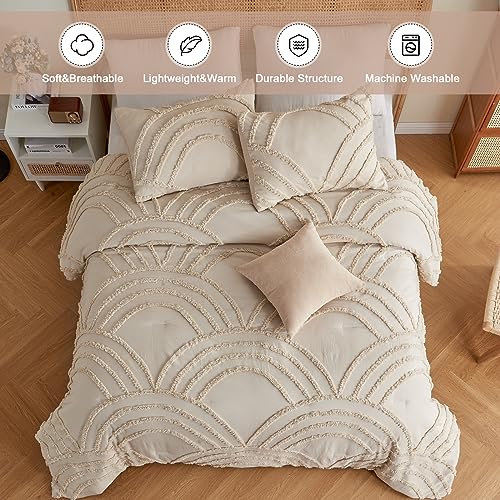 Twin XL Beige Tufted Rainbow Microfiber Comforter Set with 1 Pillowcase T50304