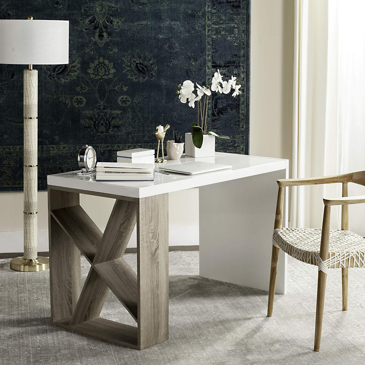 White Lacquer and Oak Desk B510