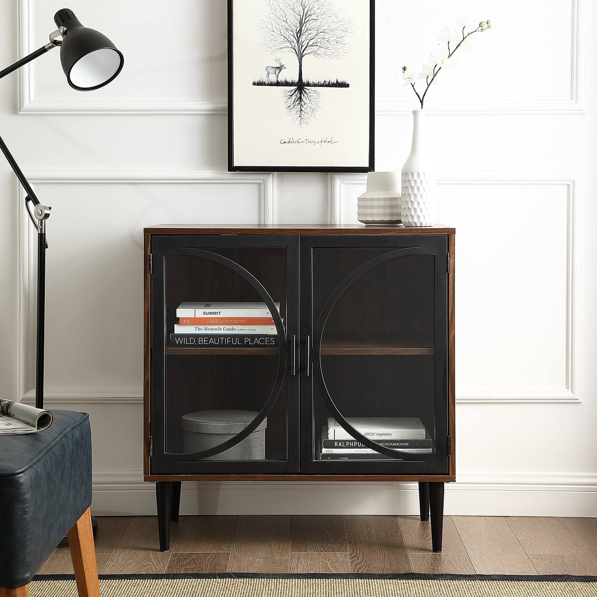 Metal and Glass Door Accent Console R989