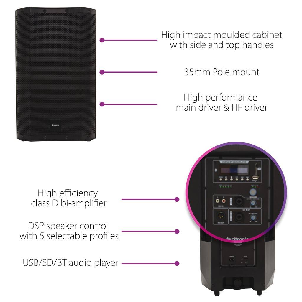 Active PA Speaker with Bluetooth, DSP, USB & SD Q26156